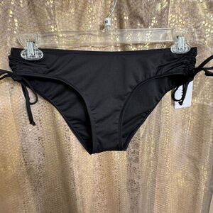Hurley Moderate Coverage Side Tie Black Swim Bikini Bottom Medium NWT